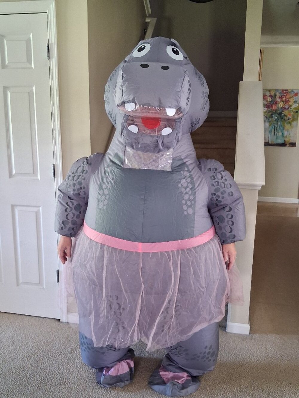 Adult Hippo w/Pink Tutu Inflatable Costume Blow Up Halloween Forum by Rubies EUC